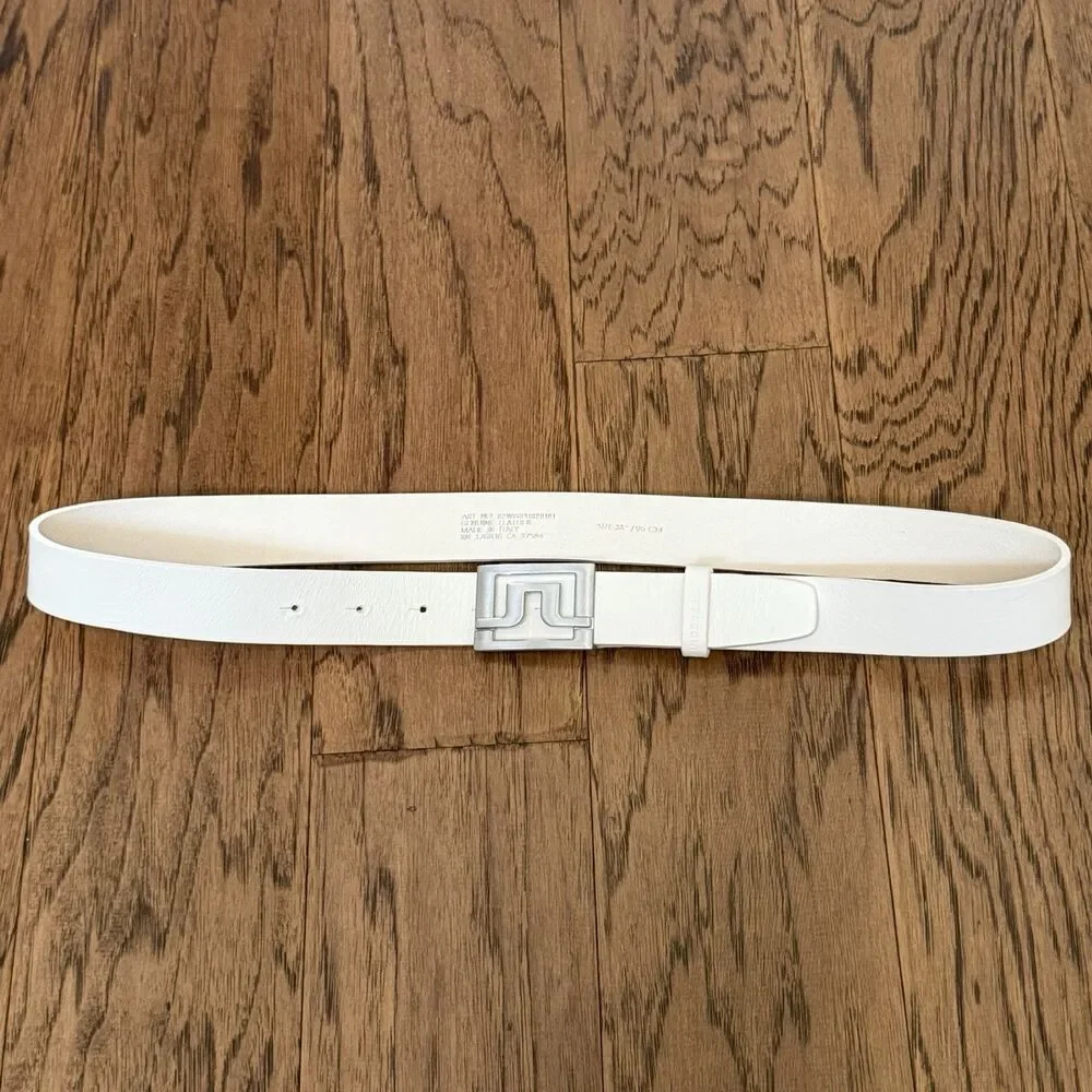 J.Lindeberg Slater White Leather Golf Belt Mens Size 38 Made In Italy